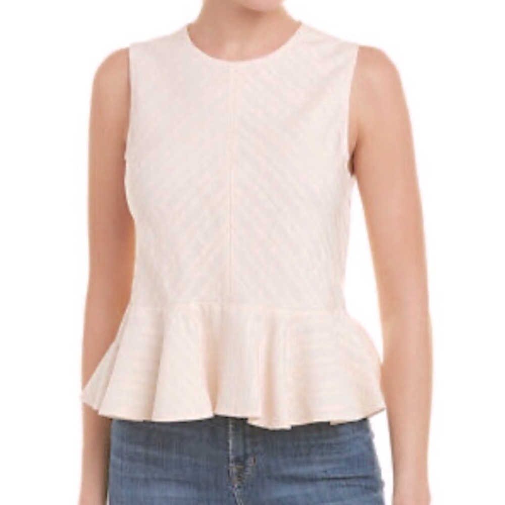 Rebecca Taylor Cream Textured Stripe Peplum Top- Size 2- NWT